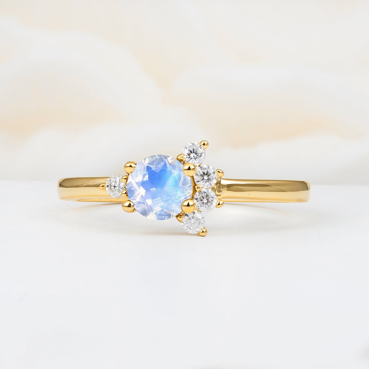 Classic Gold Leaf Moonstone Engagement Ring with Oval Cut