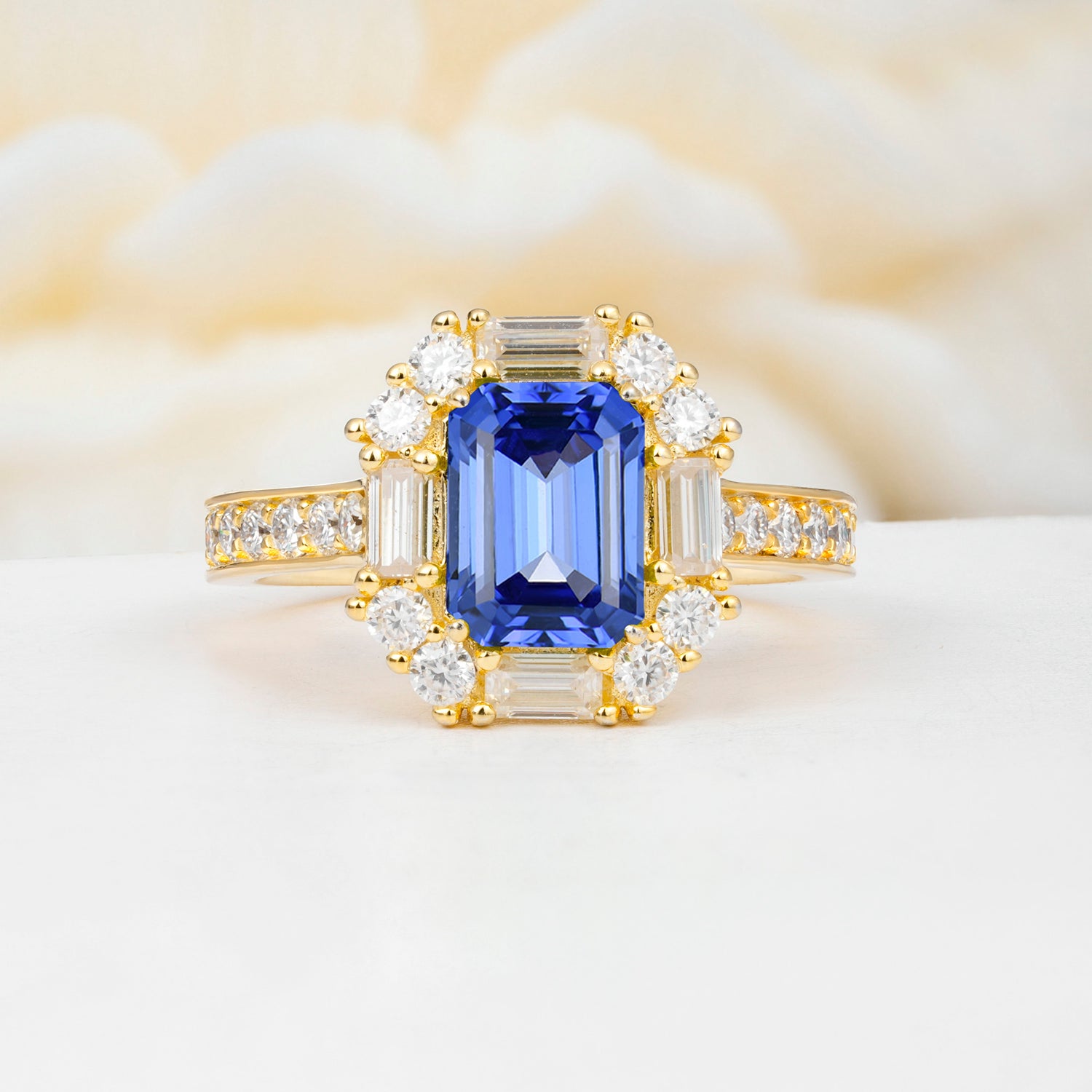 Emerald Cut Sapphire Halo Engagement Ring