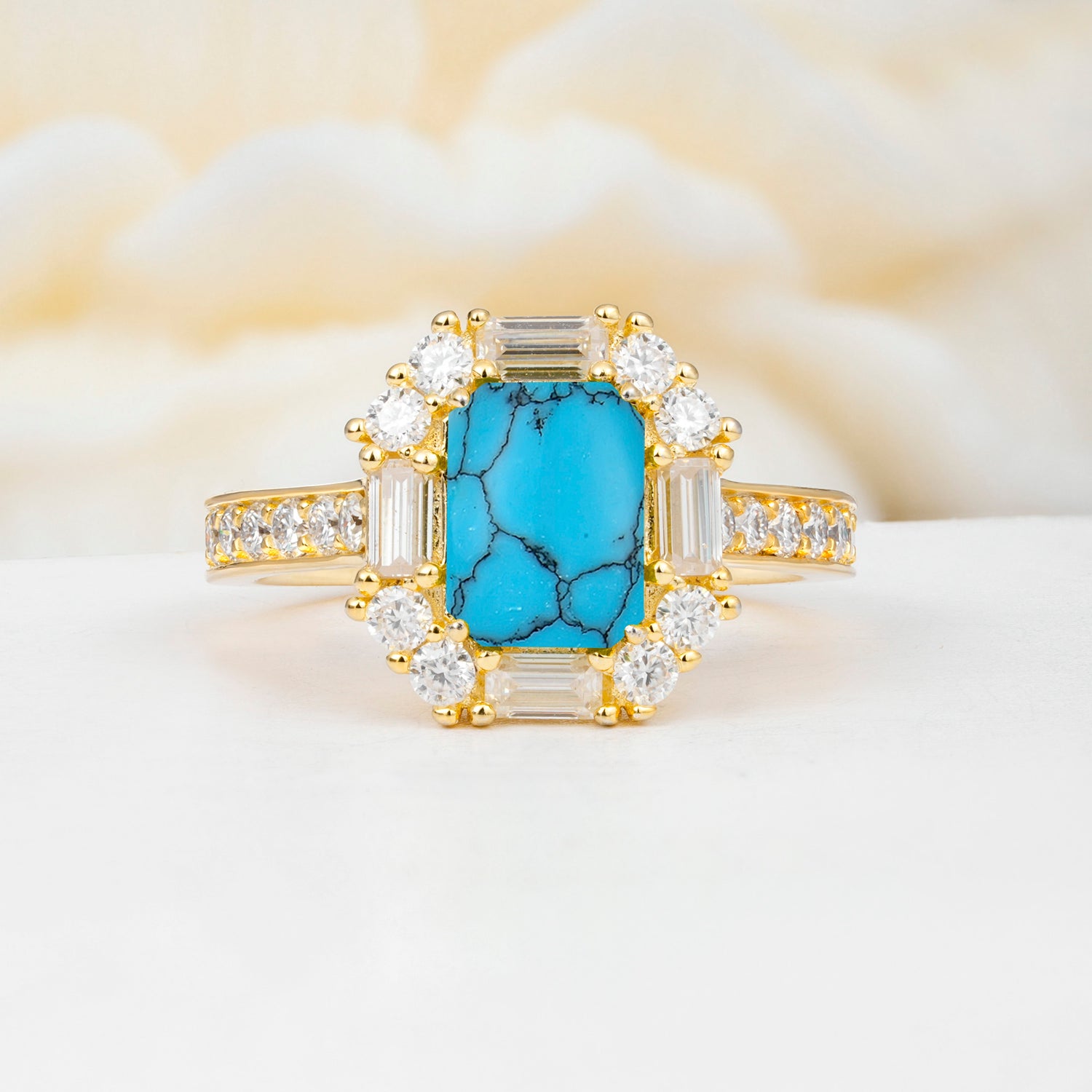 Emerald Cut Turquoise Halo Engagement Ring