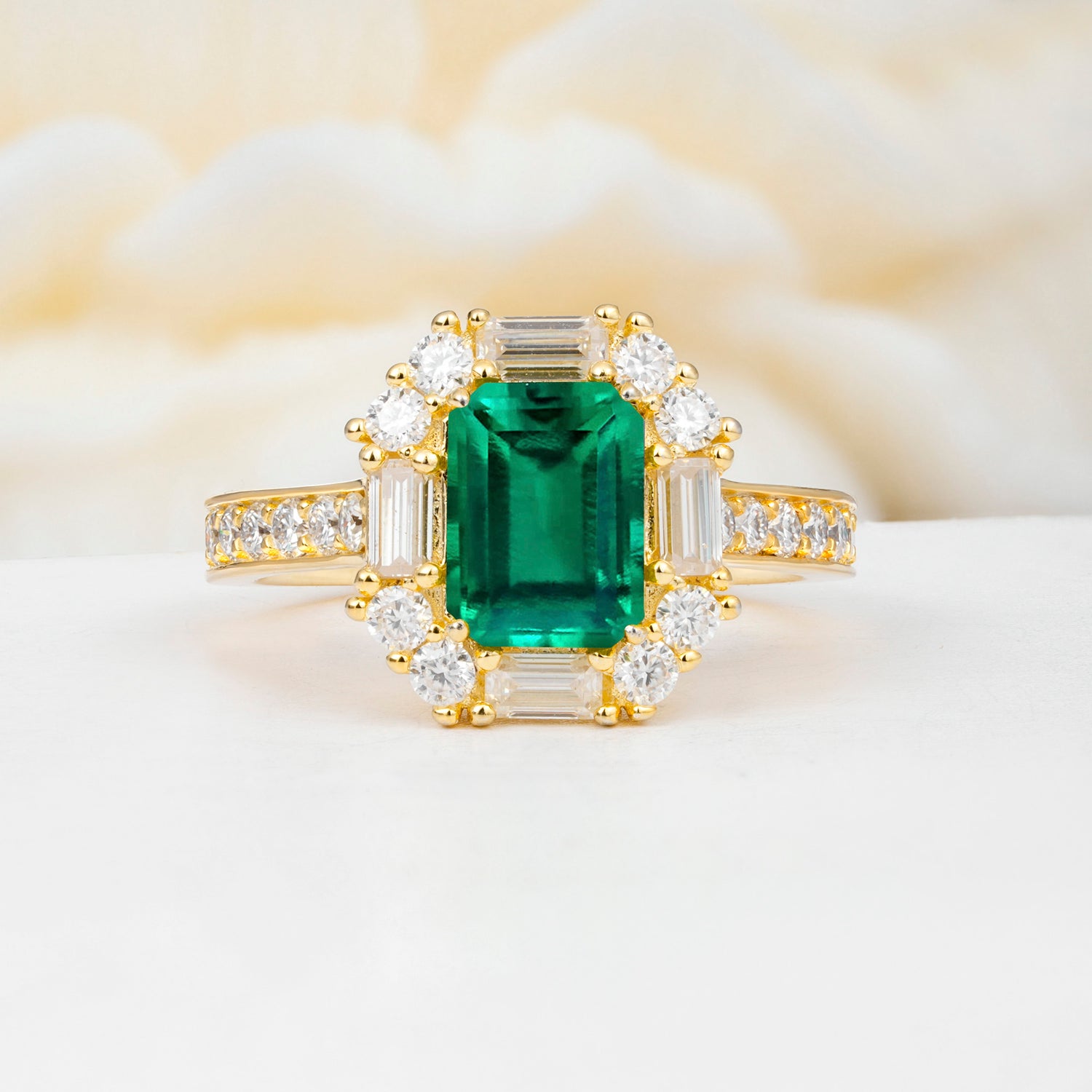 Emerald Cut Emerald Engagement Ring Ballerina Halo