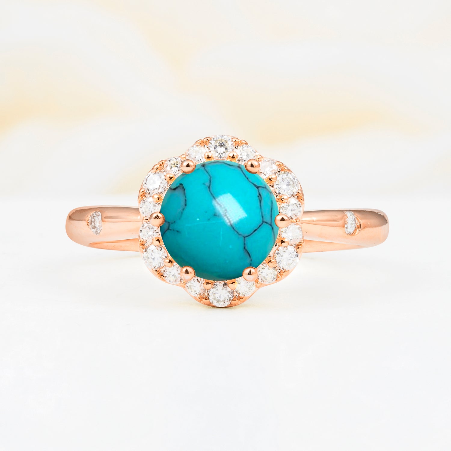 Vintage Scalloped Round Turquoise Halo Ring for her