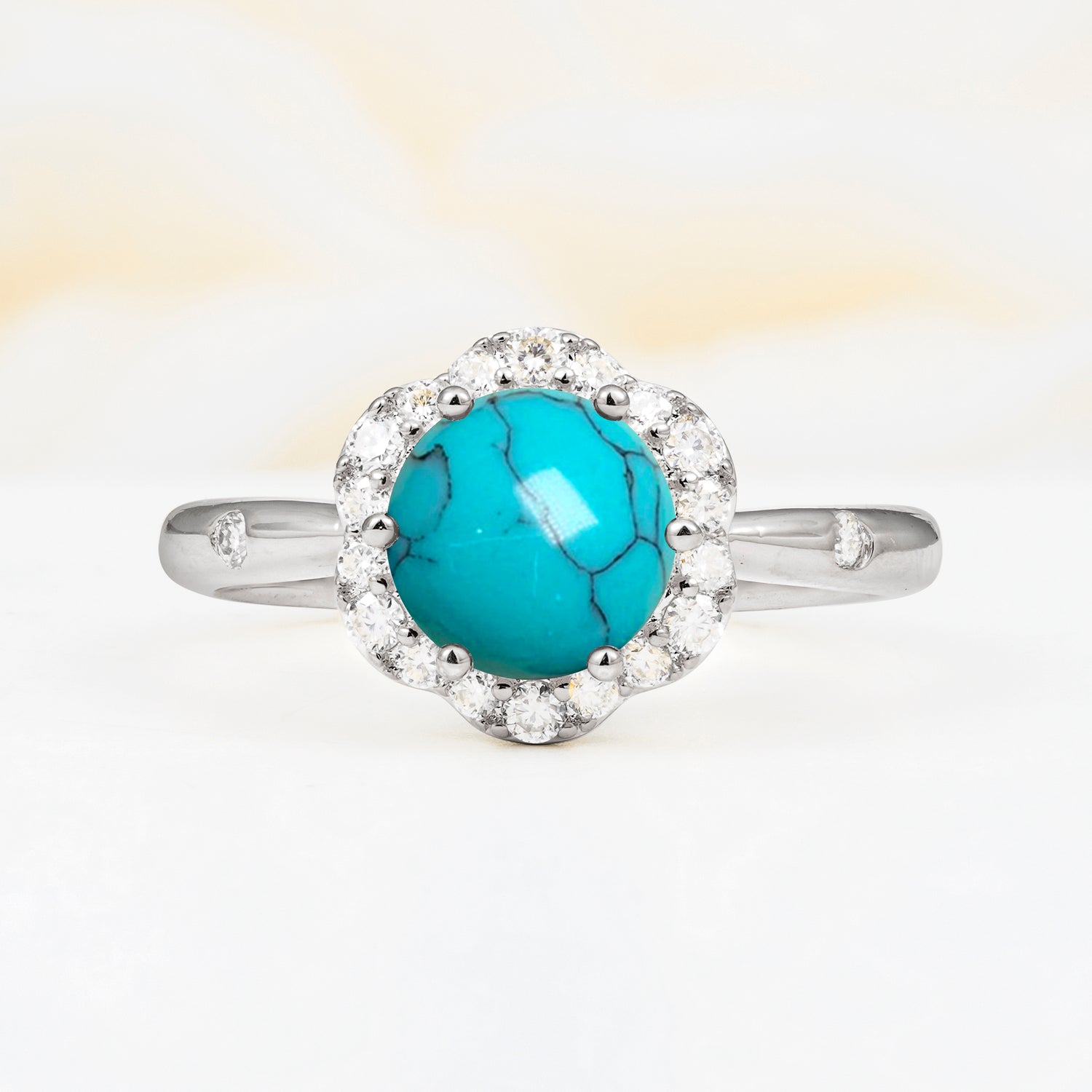 Vintage Scalloped Round Turquoise Halo Ring for her
