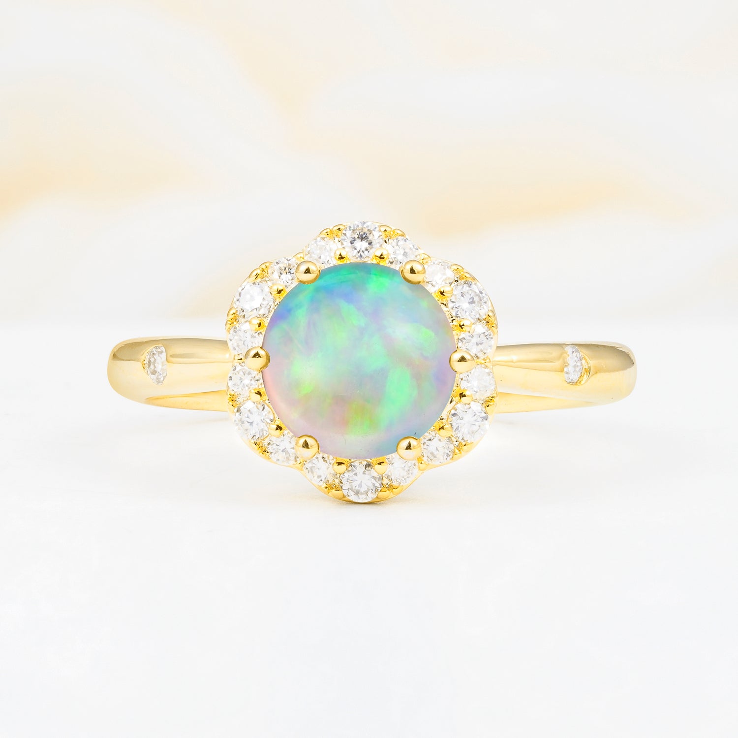 Vintage Scalloped Round Opal Halo Ring for her