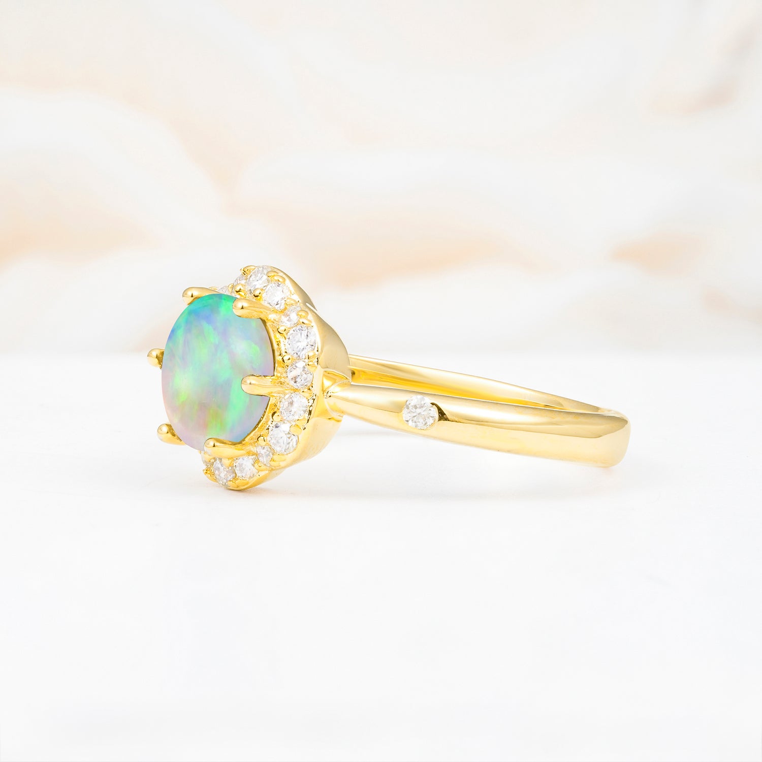 Vintage Scalloped Round Opal Halo Ring for her