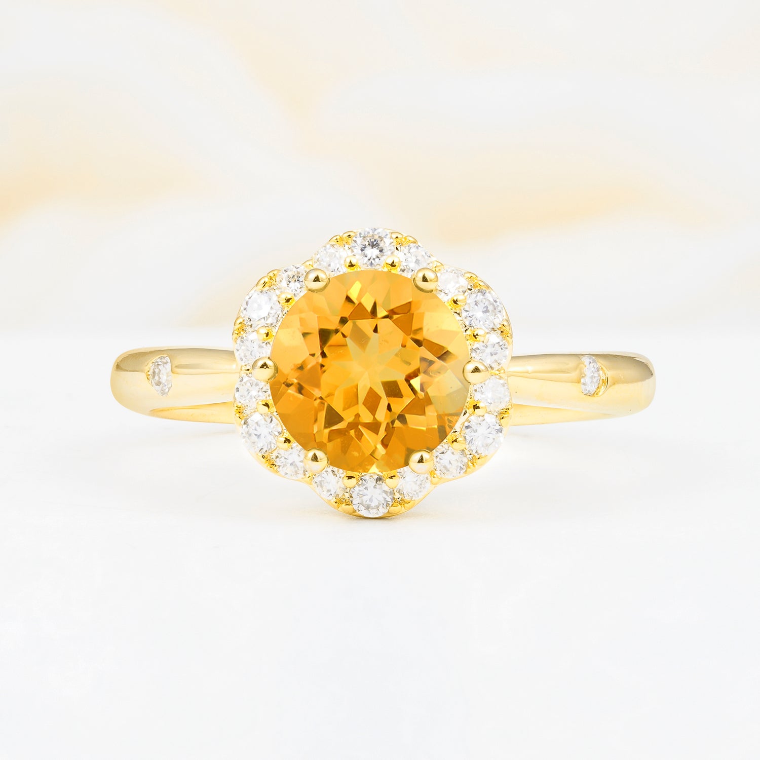 Vintage Scalloped Round Citrine Halo Ring for her