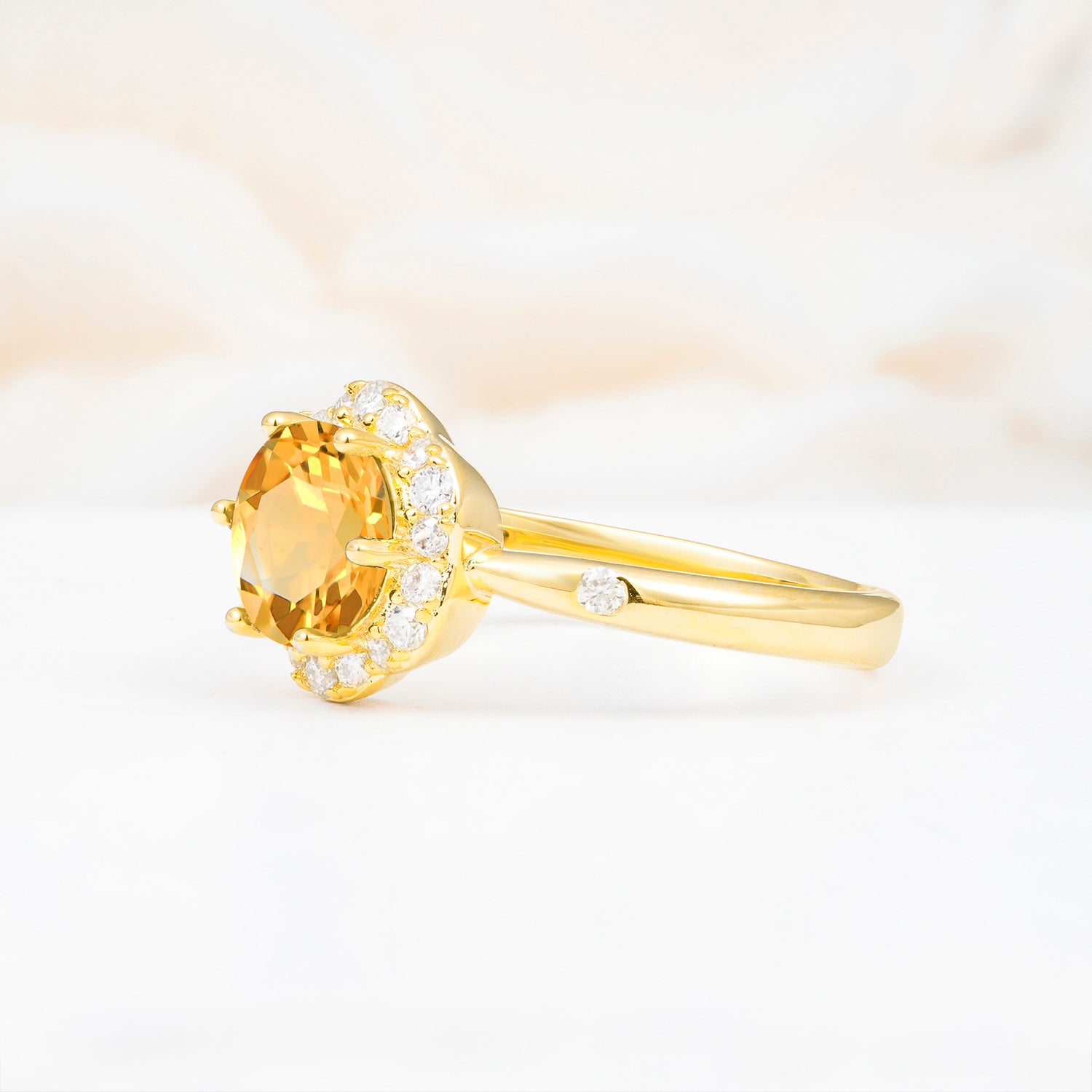 Vintage Scalloped Round Citrine Halo Ring for her