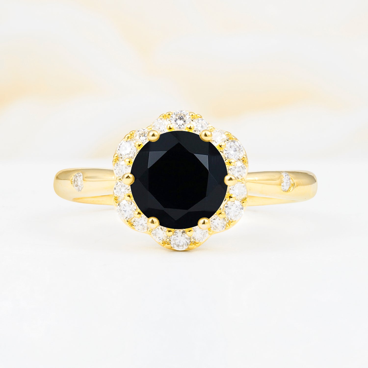 Vintage Scalloped Round Black Onyx Halo Ring for her