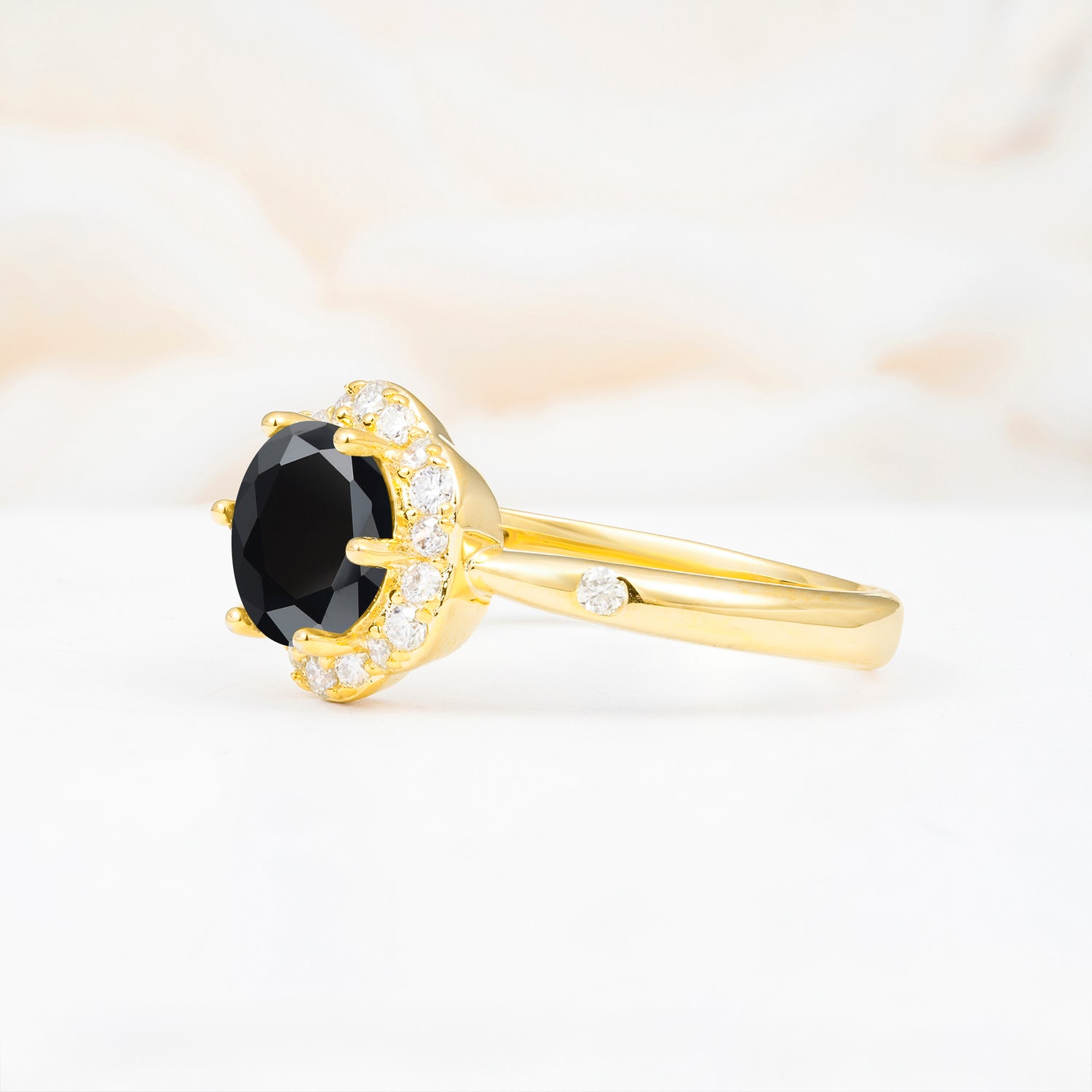 Vintage Scalloped Round Black Onyx Halo Ring for her