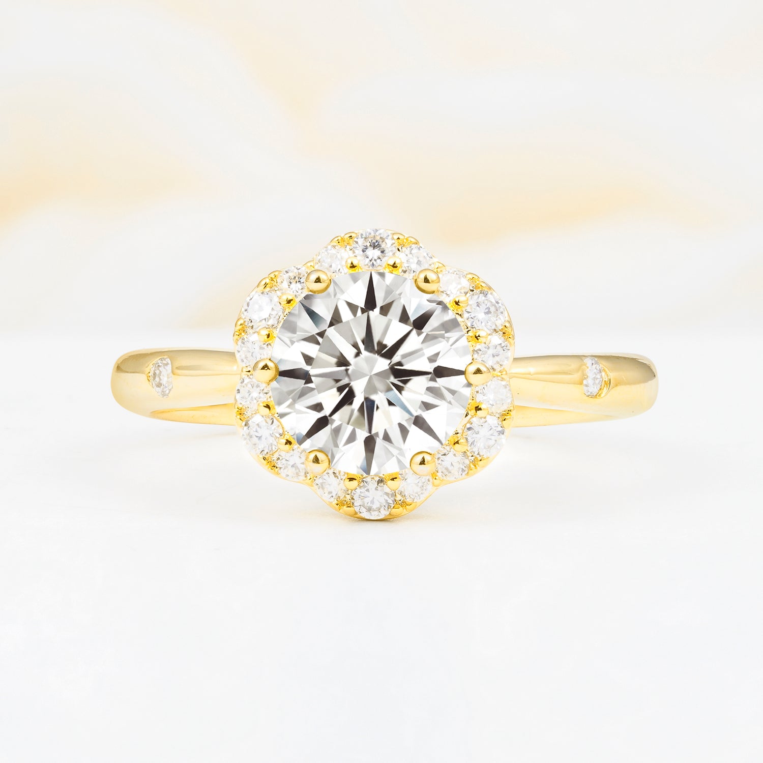 Vintage Scalloped Round Lab Diamond Halo Ring for her