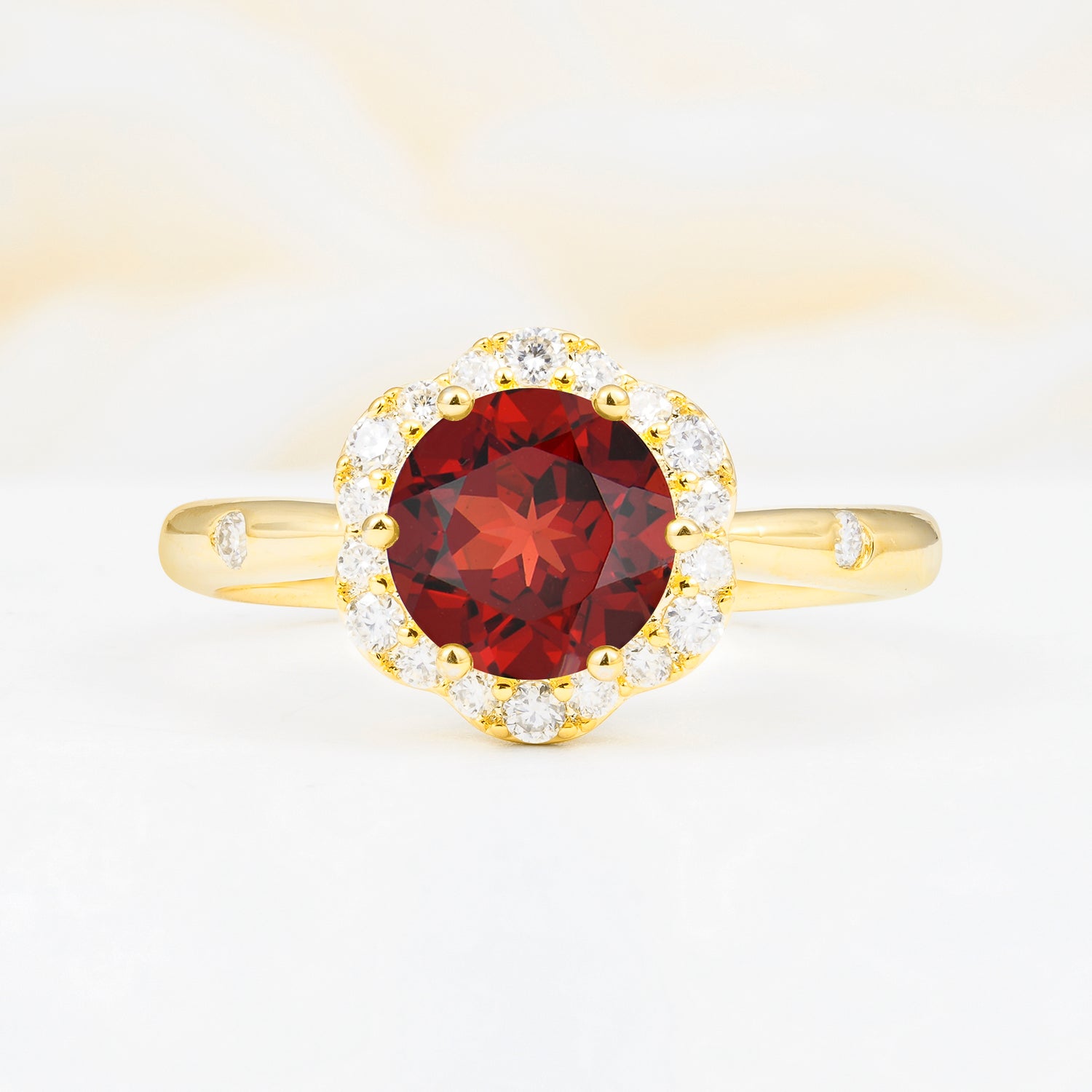 Vintage Scalloped Round Garnet Halo Ring for her
