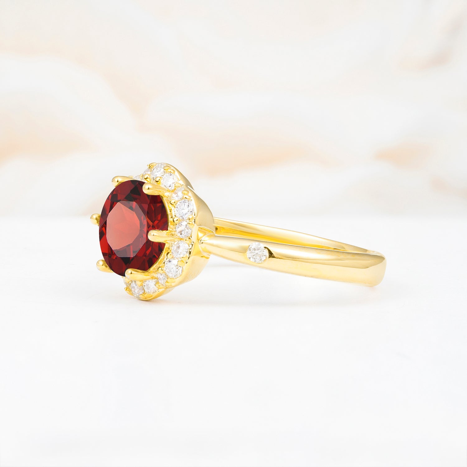 Vintage Scalloped Round Garnet Halo Ring for her