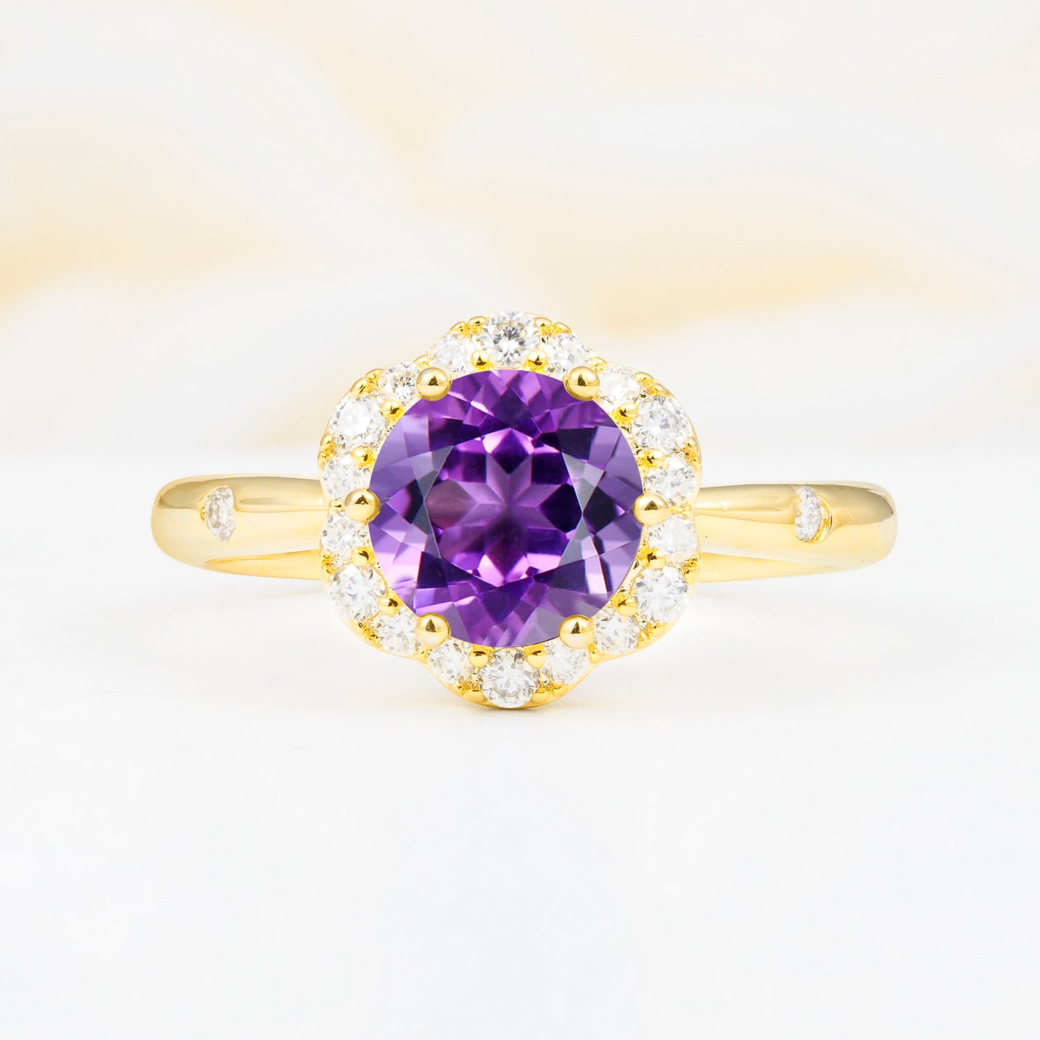 Vintage Scalloped Round Amethyst Halo Ring for her