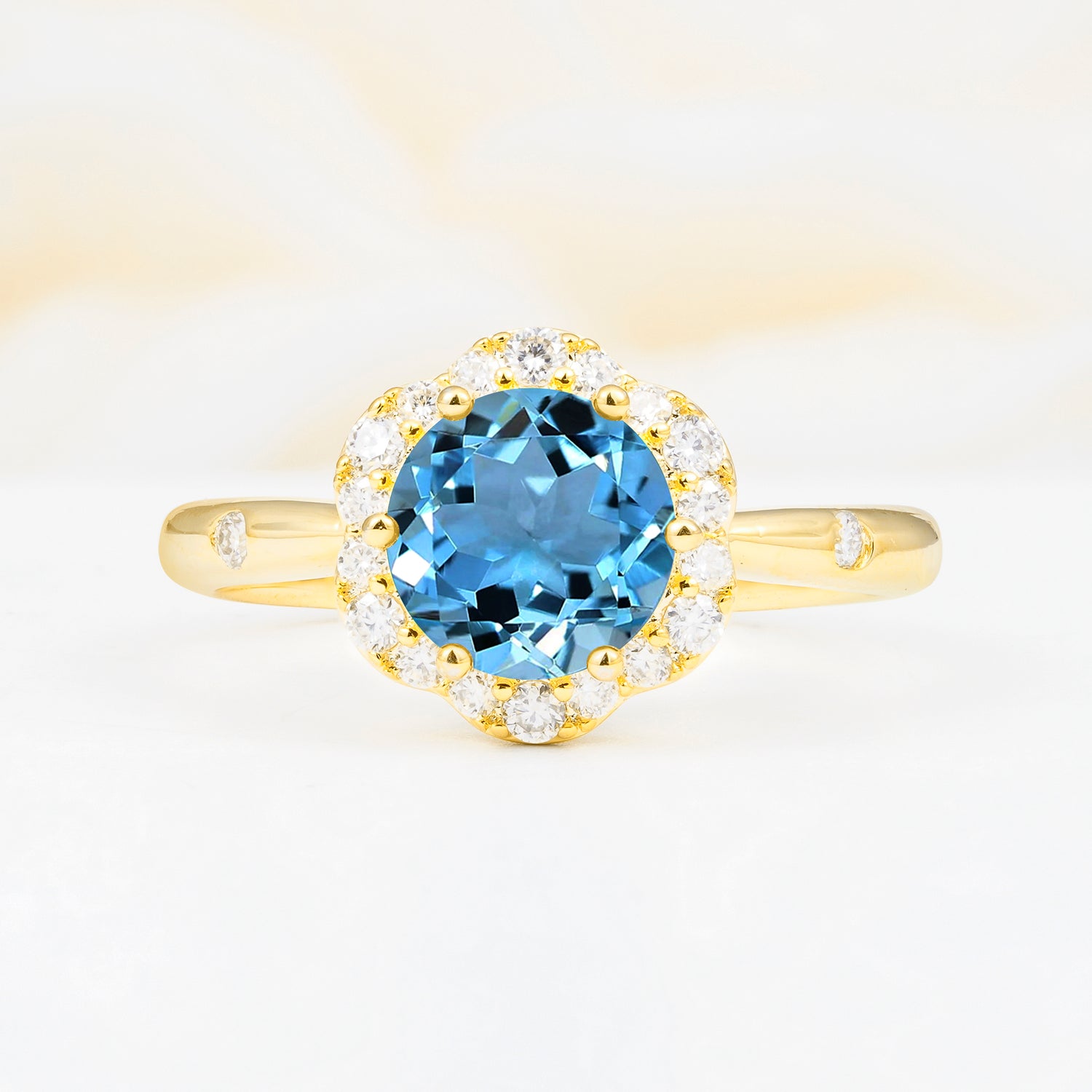 Vintage Scalloped Round Aquamarine Halo Ring for her