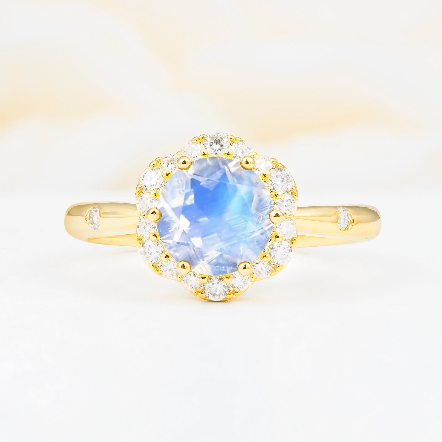 Vintage Scalloped Round Moonstone Halo Ring for her