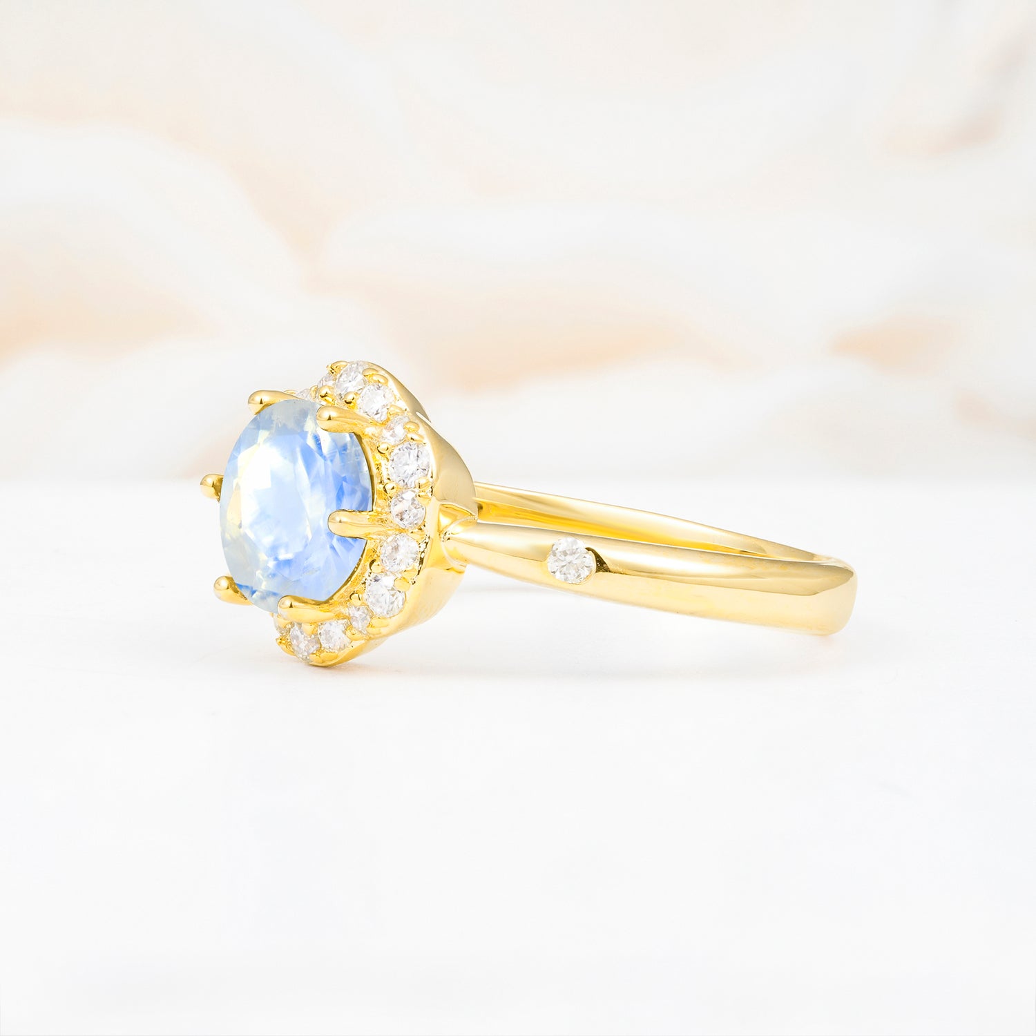 Vintage Scalloped Round Moonstone Halo Ring for her