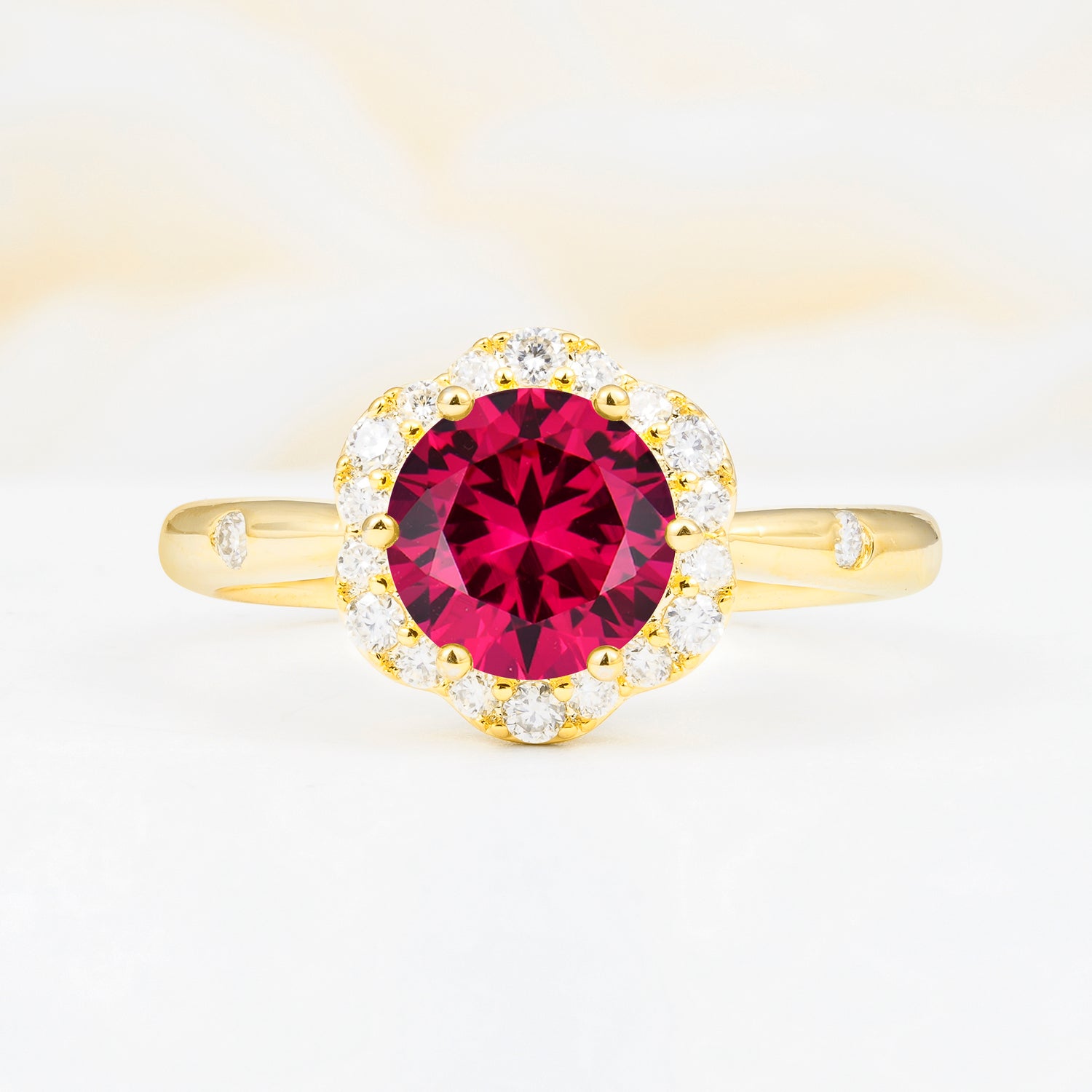 Vintage Scalloped Round Ruby Halo Ring for her