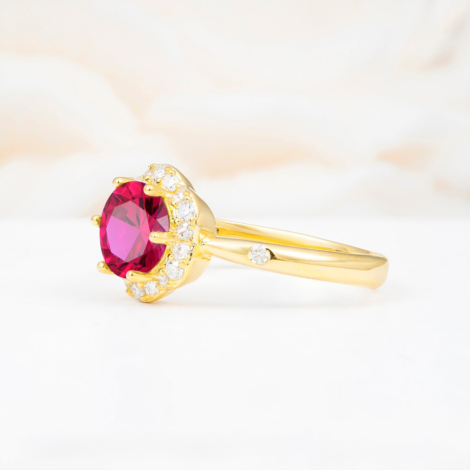 Vintage Scalloped Round Ruby Halo Ring for her