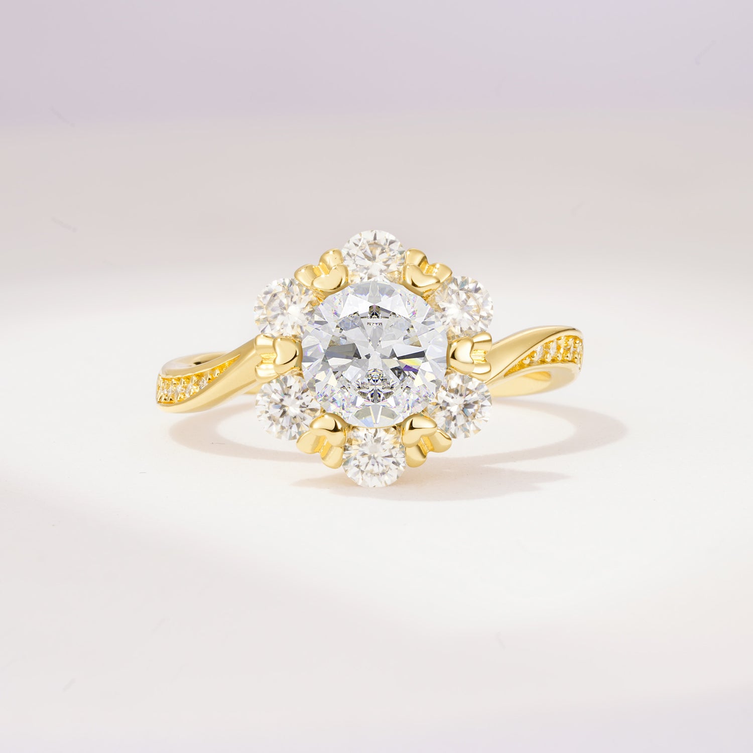 Round Cut Moissanite Heart Halo Ring  for Her