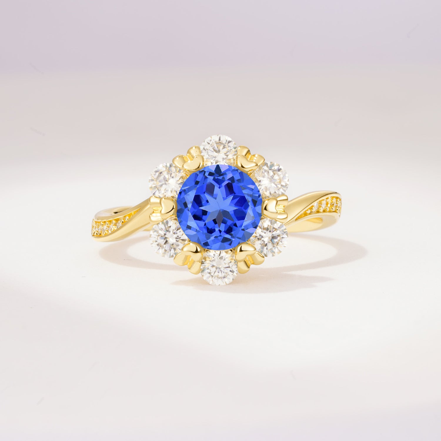 Round Cut Sapphire Heart Halo Ring  for Her