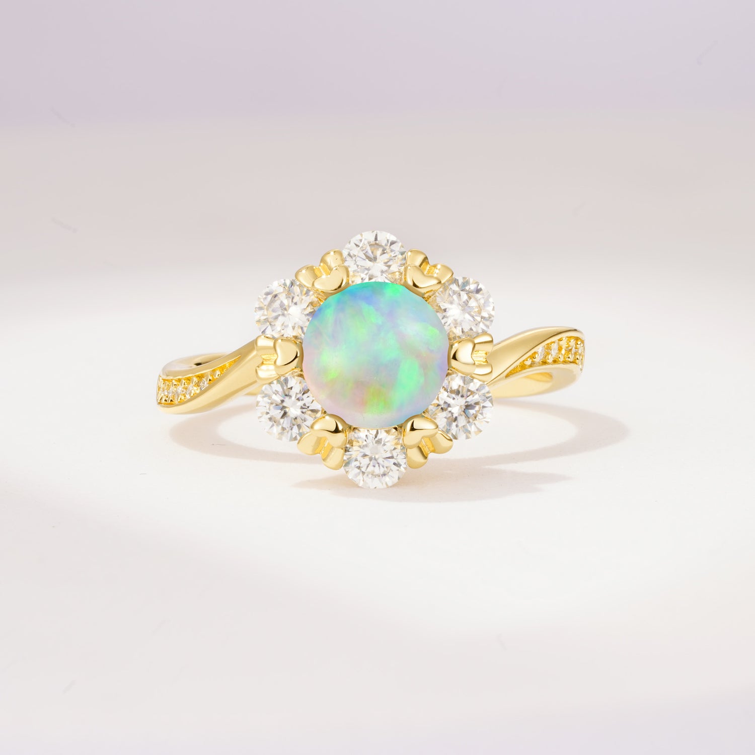 Round Cut Opal Heart Halo Ring  for Her