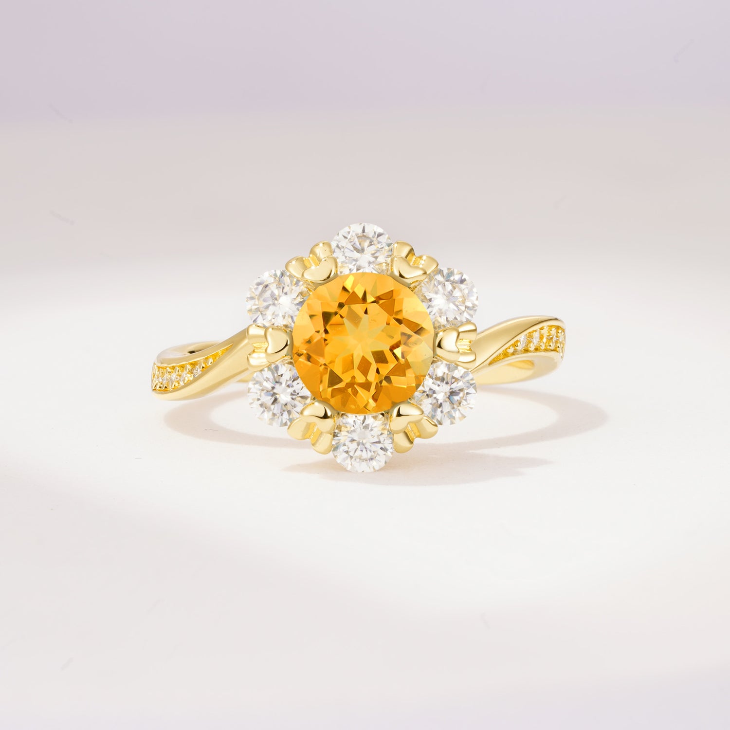 Round Cut Citrine Heart Halo Ring  for Her