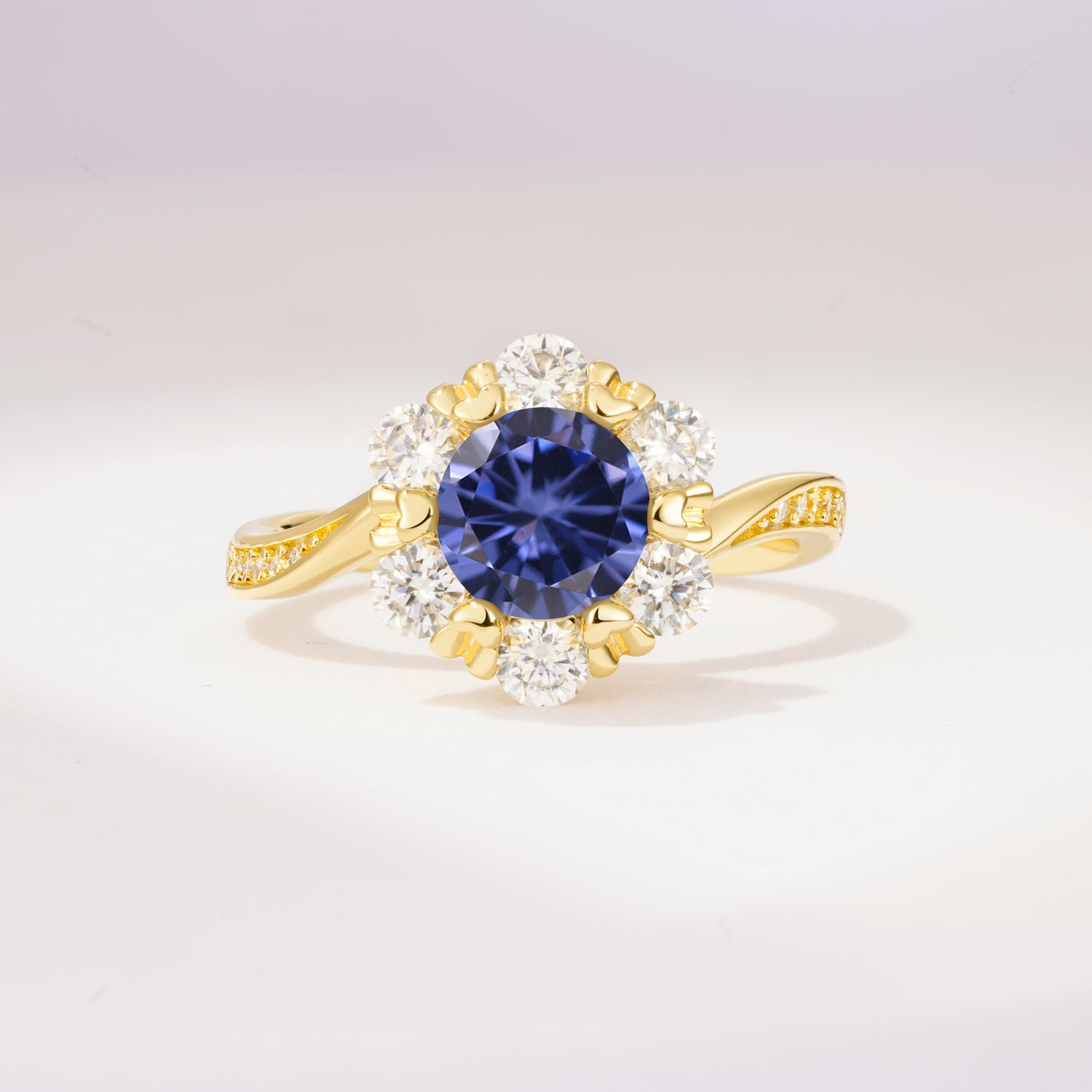 Round Cut Tanzanite Heart Halo Ring  for Her