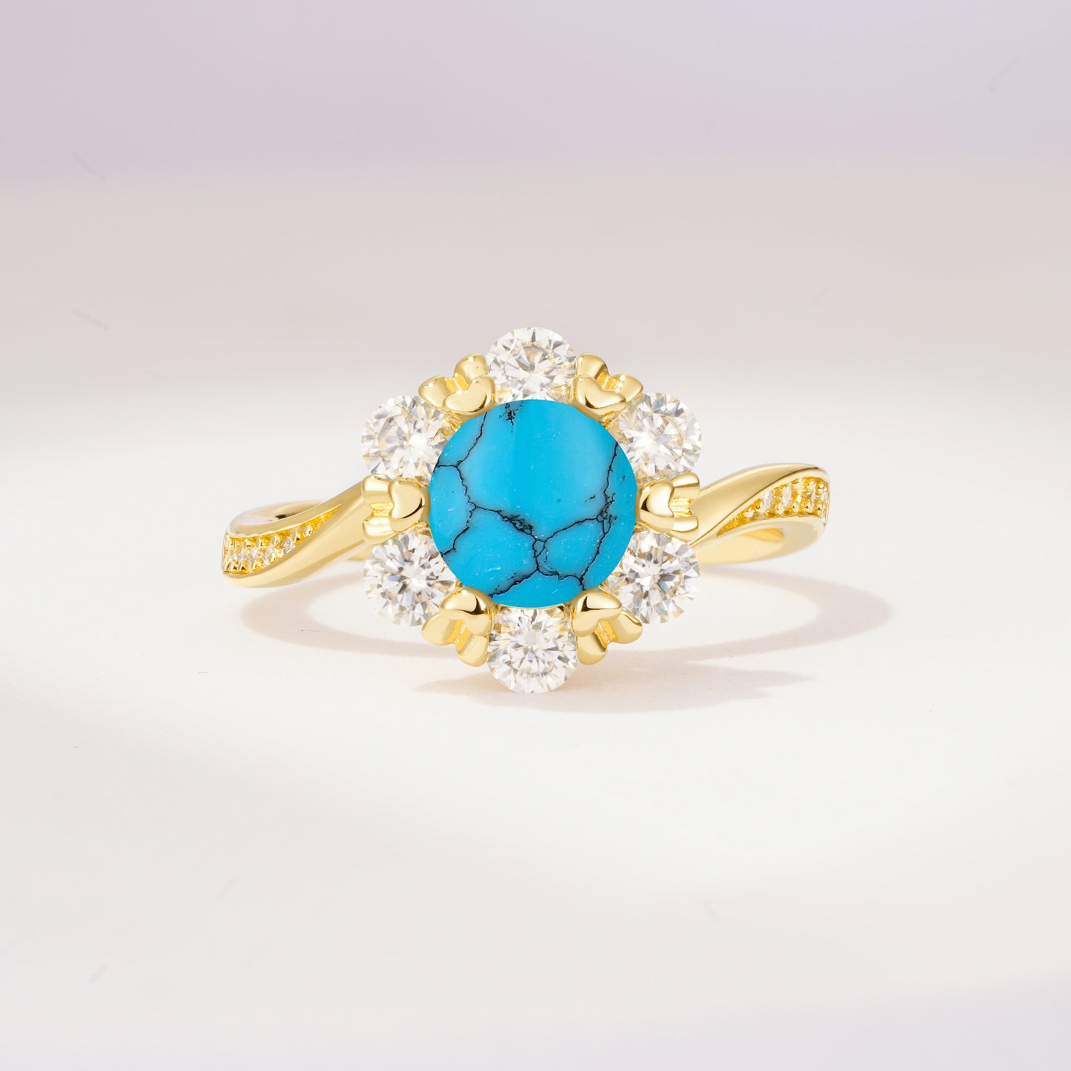 Round Cut Turquoise Heart Halo Ring  for Her