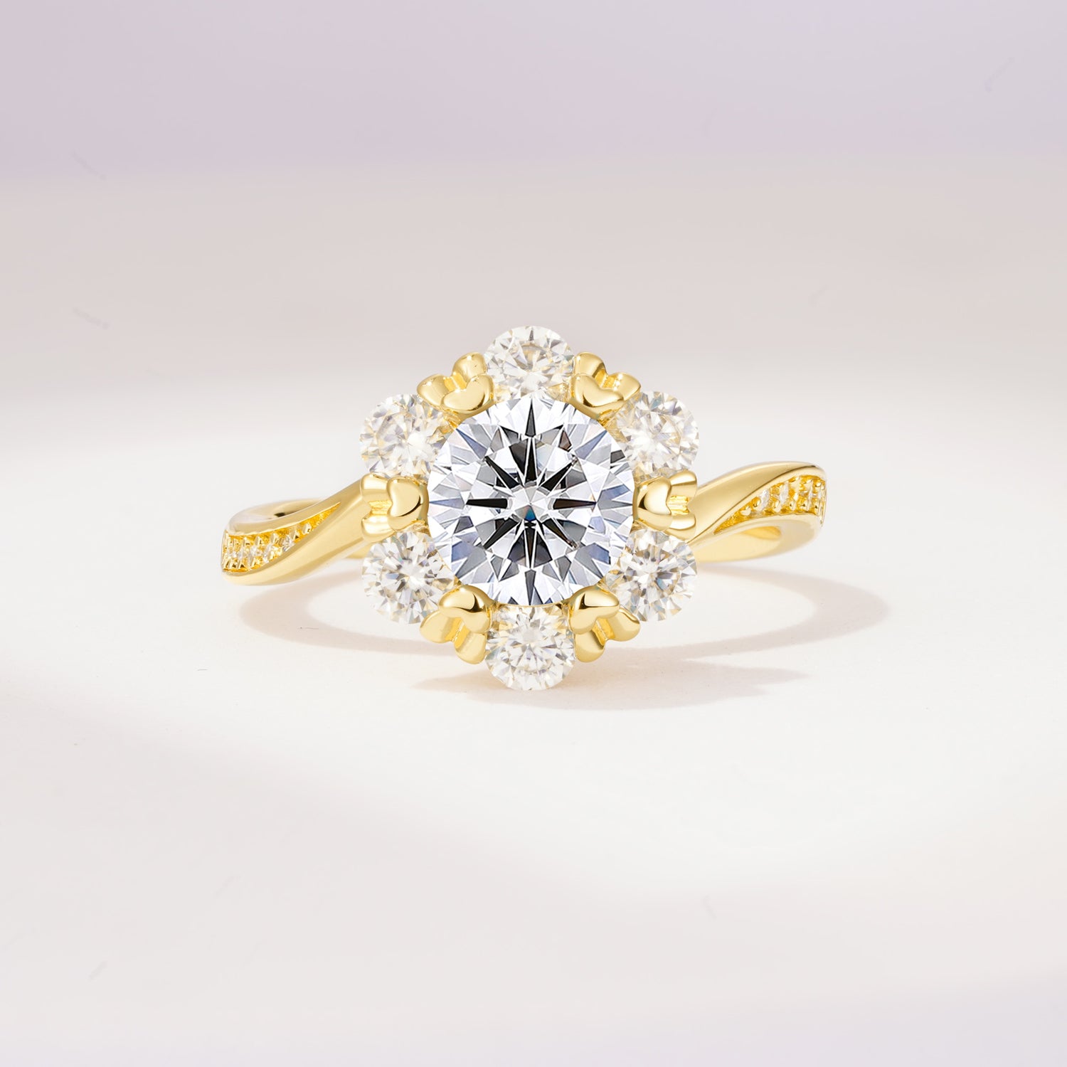 Round Cut Lab Diamond Heart Halo Ring  for Her