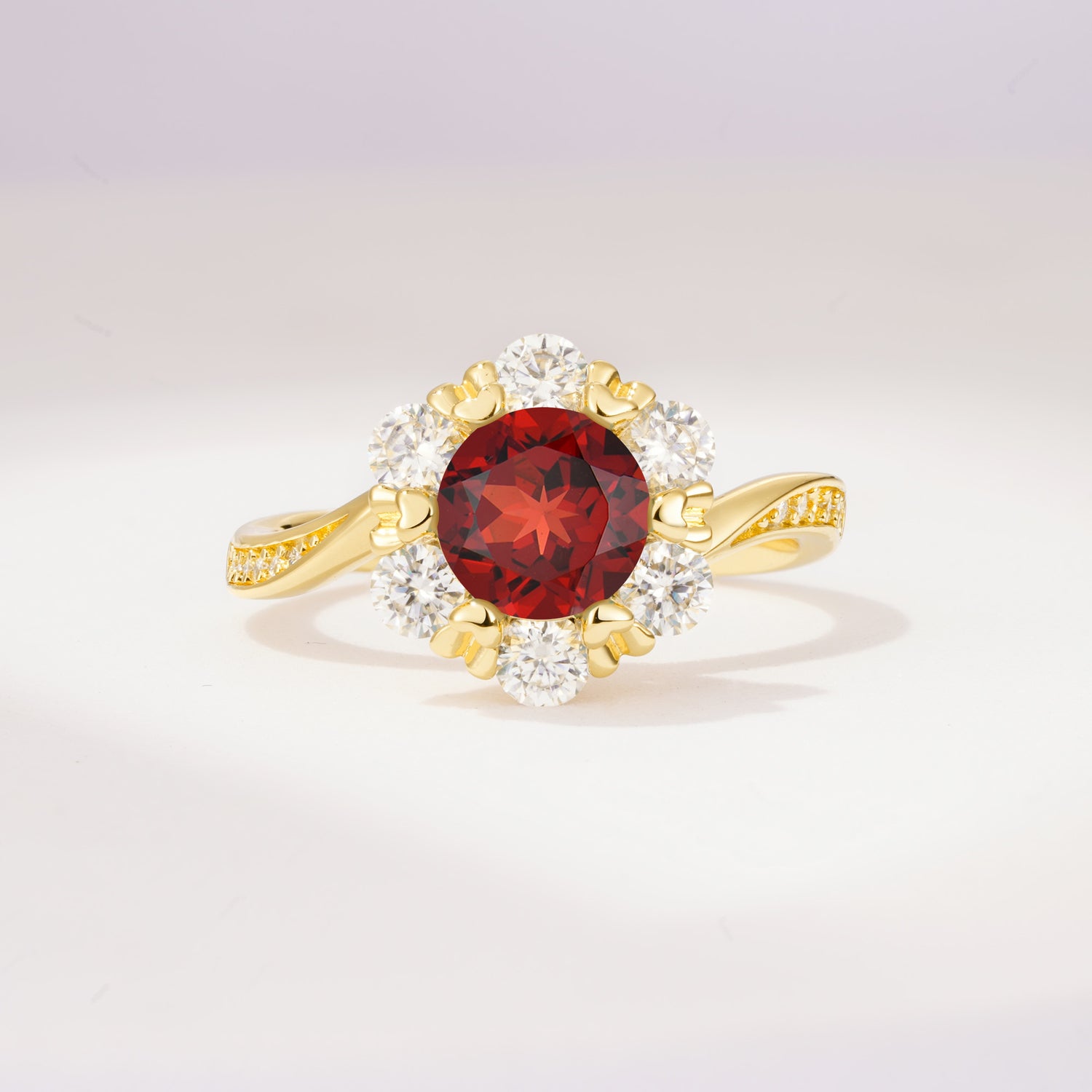 Round Cut Garnet Heart Halo Ring  for Her