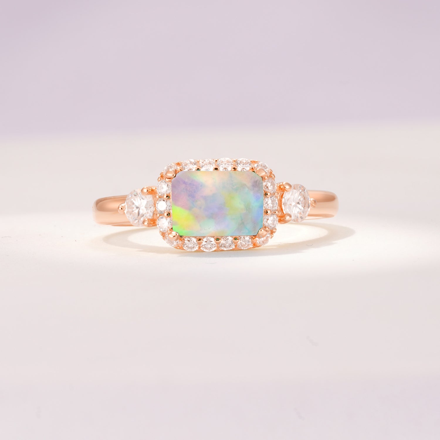 Timeless Elegance Emerald Cut Halo Opal Engagement Ring