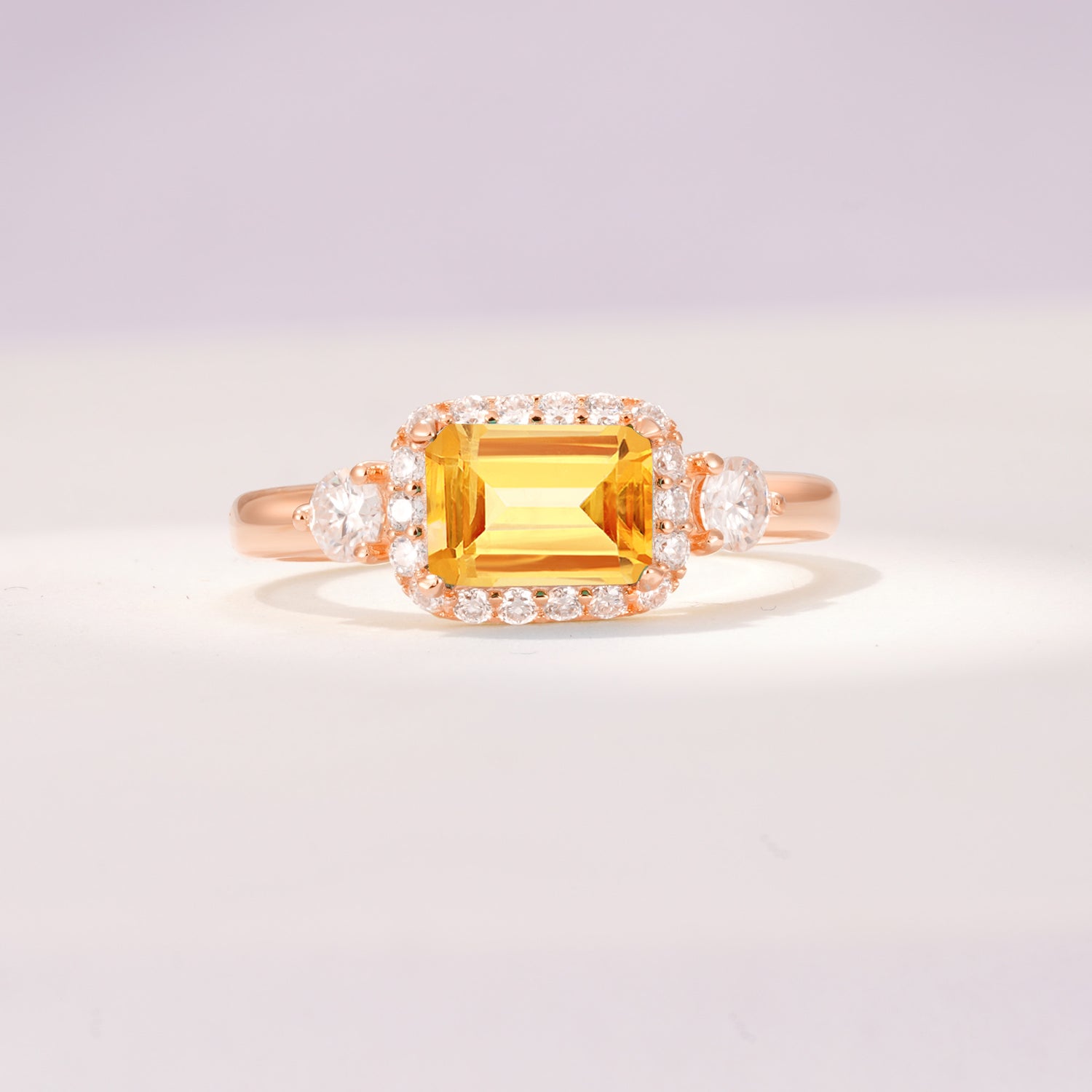 Timeless Elegance Emerald Cut Halo Citrine Engagement Ring