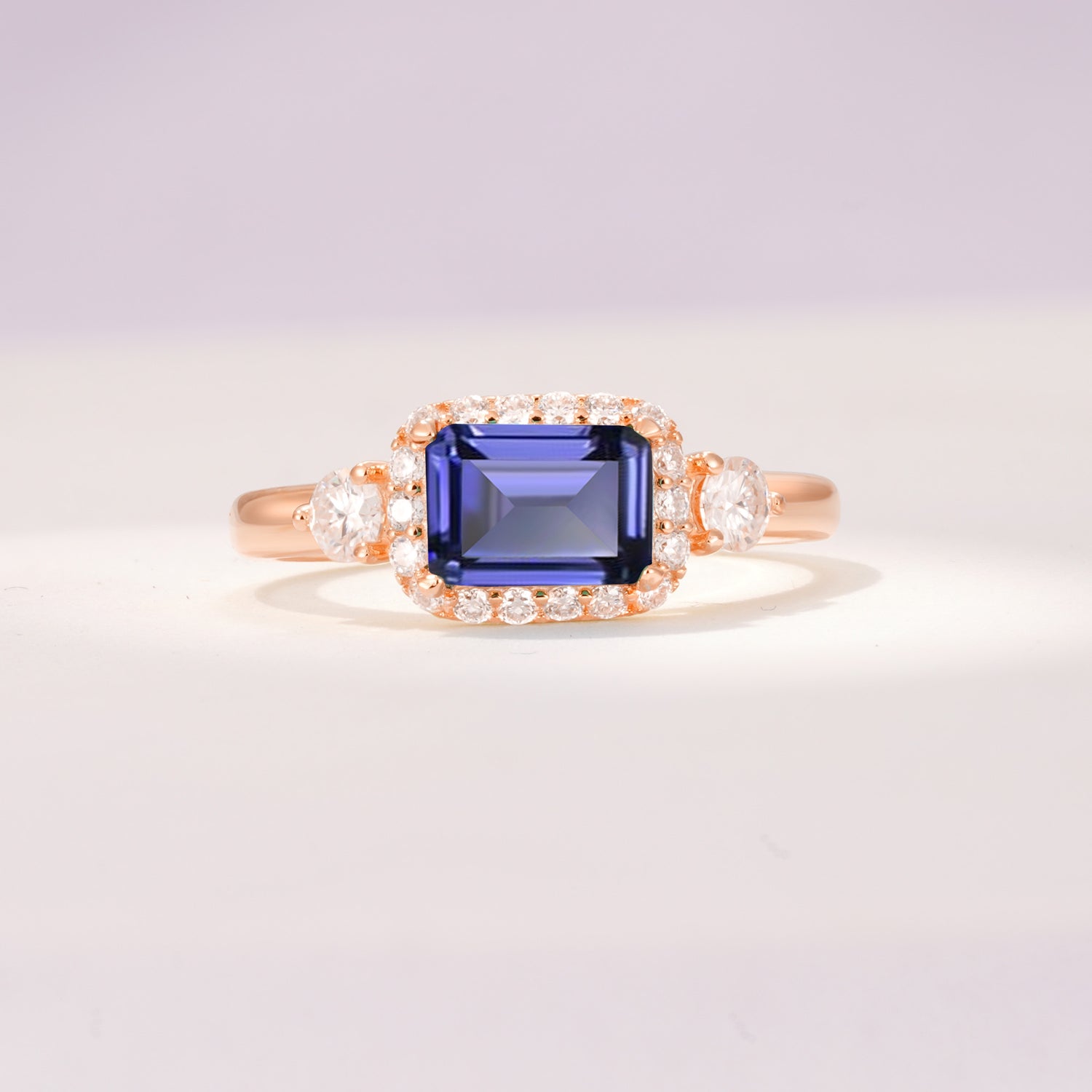 Timeless Elegance Emerald Cut Halo Tanzanite Engagement Ring