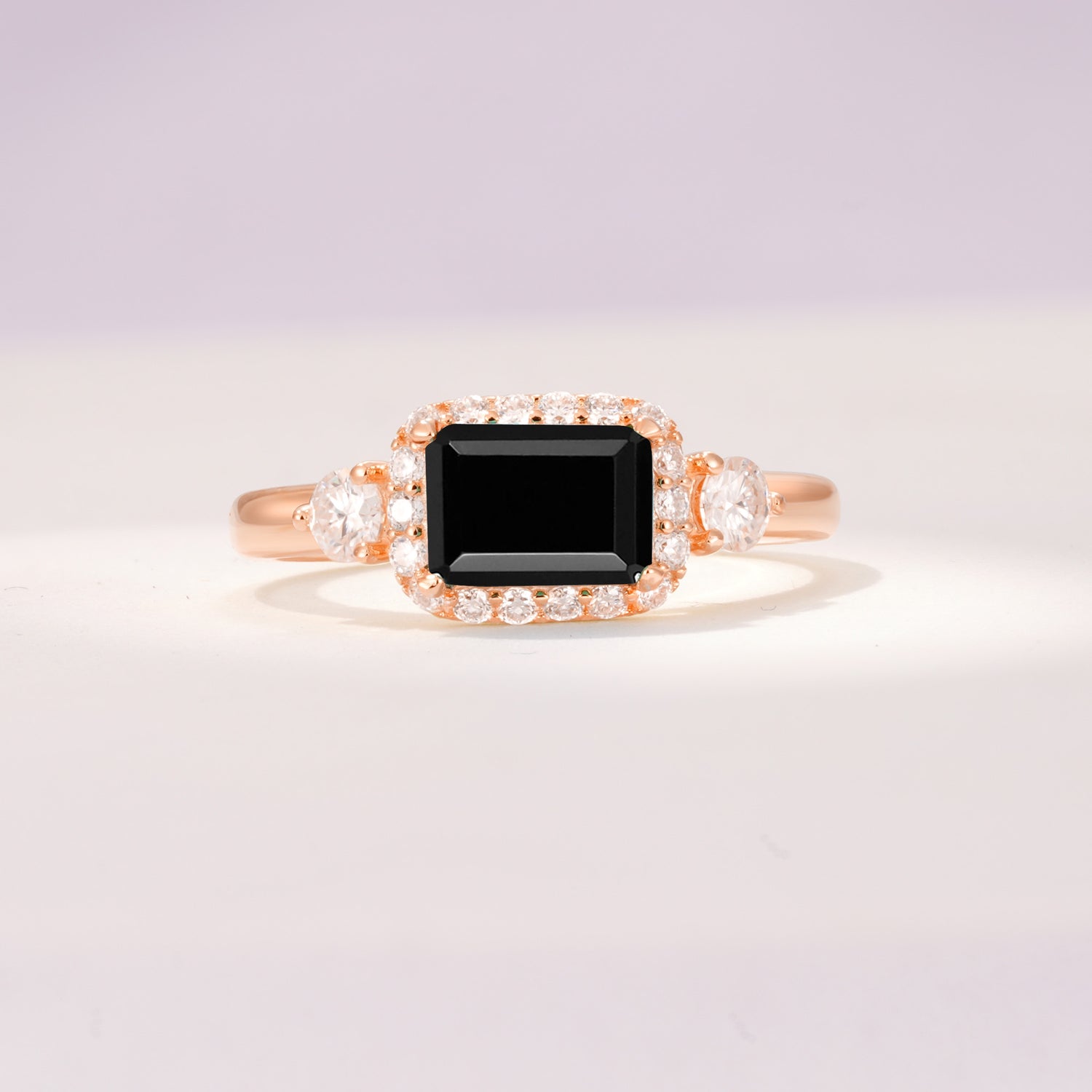 Timeless Elegance Emerald Cut Halo Black Onyx Engagement Ring