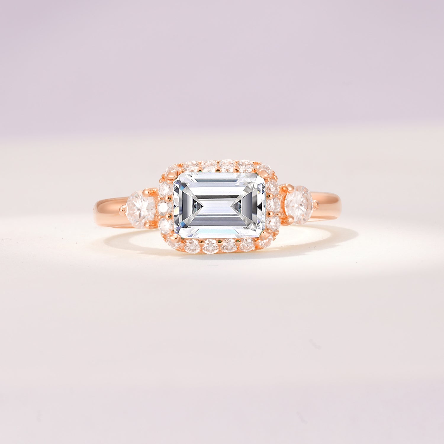 Timeless Elegance Emerald Cut Halo Moissanite Engagement Ring