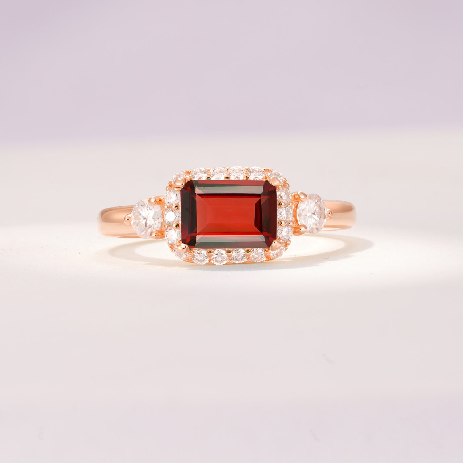 Timeless Elegance Emerald Cut Halo Garnet Engagement Ring