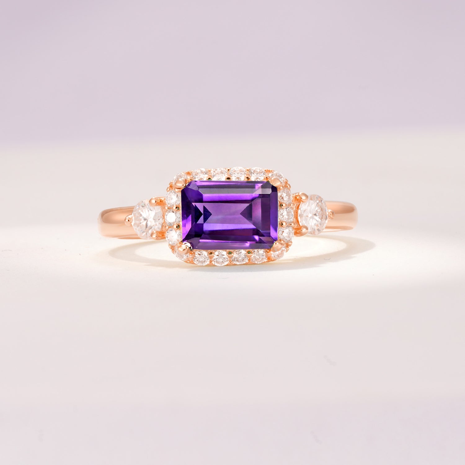 Timeless Elegance Emerald Cut Halo Amethyst Engagement Ring