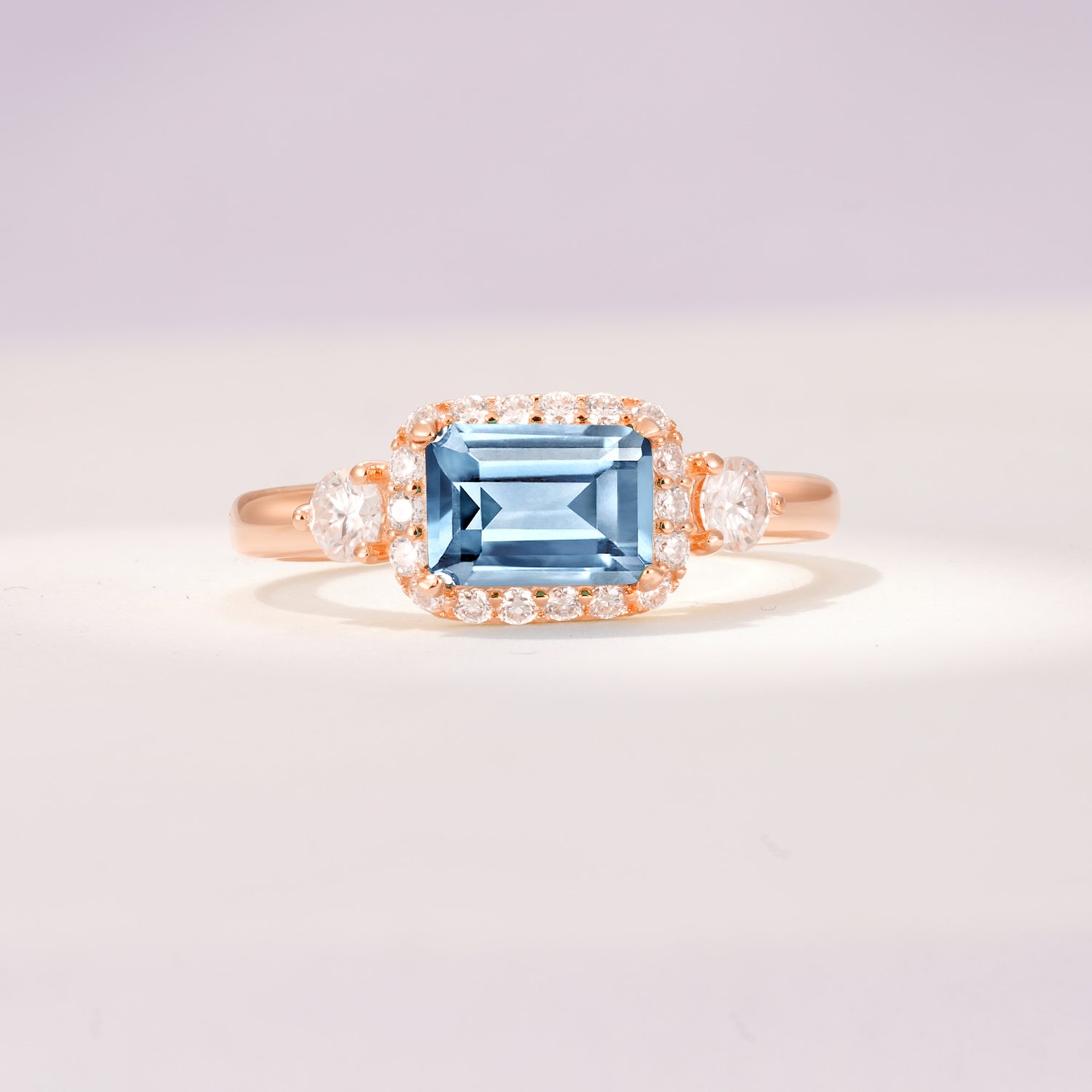 Timeless Elegance Emerald Cut Halo Aquamarine Engagement Ring
