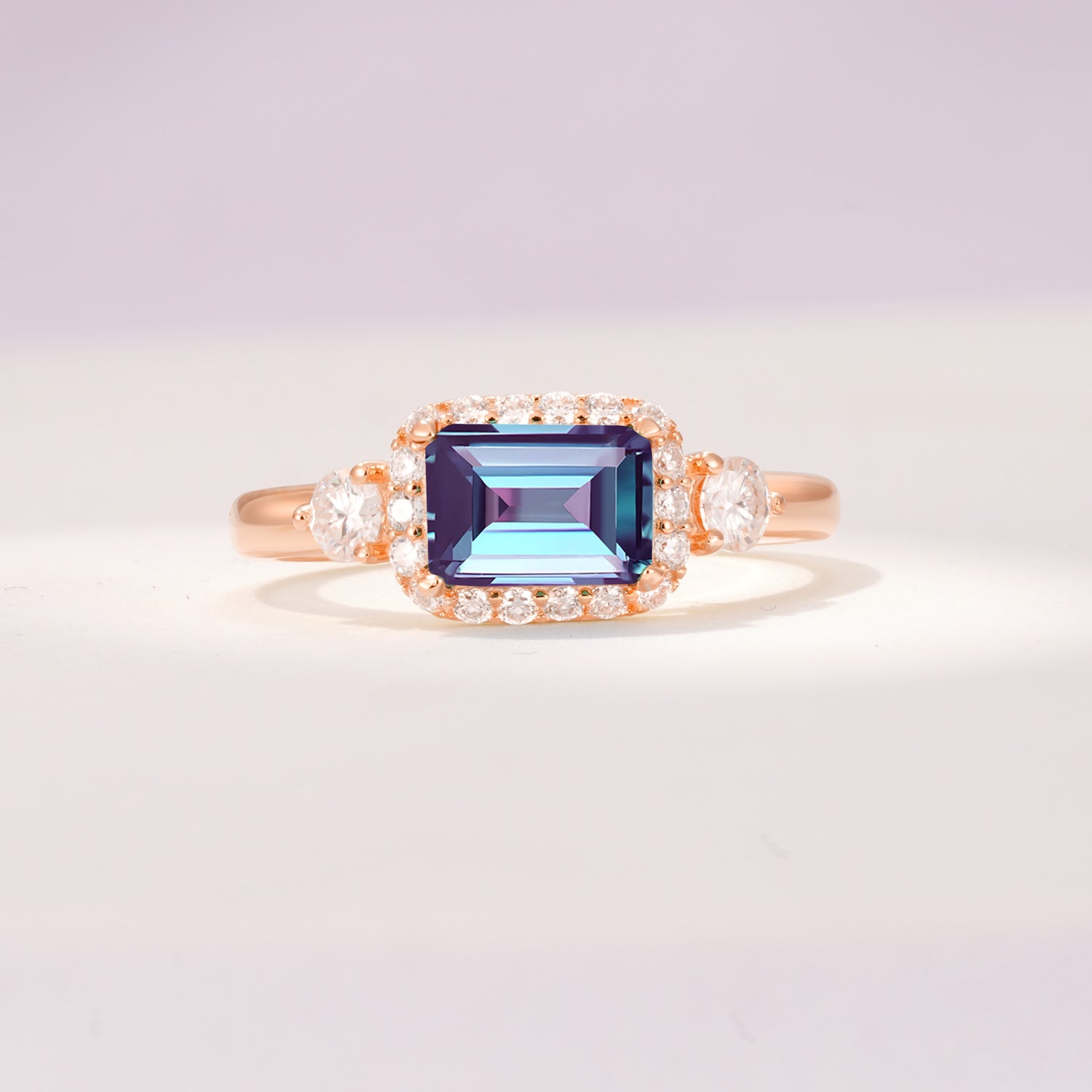 Timeless Elegance Emerald Cut Halo Alexandrite Engagement Ring