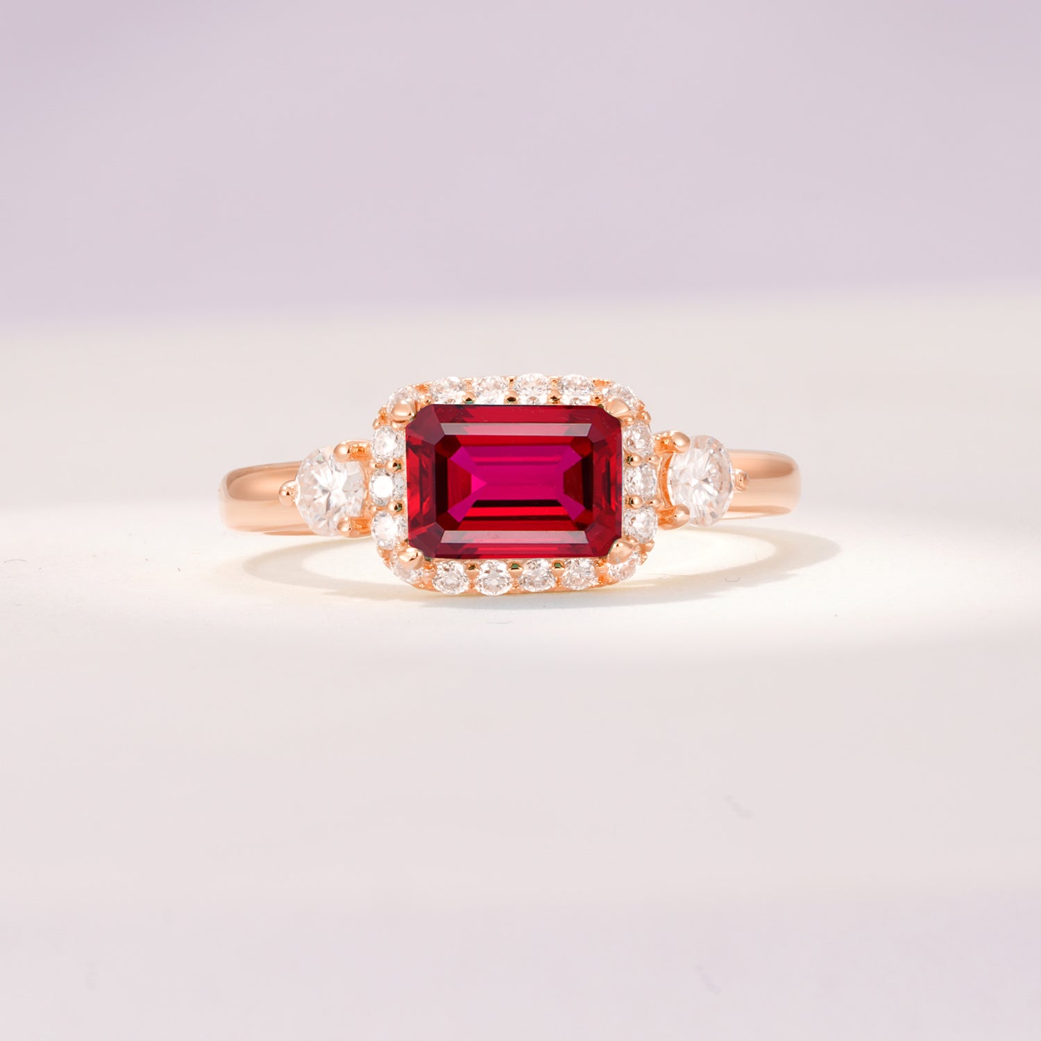 Timeless Elegance Emerald Cut Halo Ruby Engagement Ring