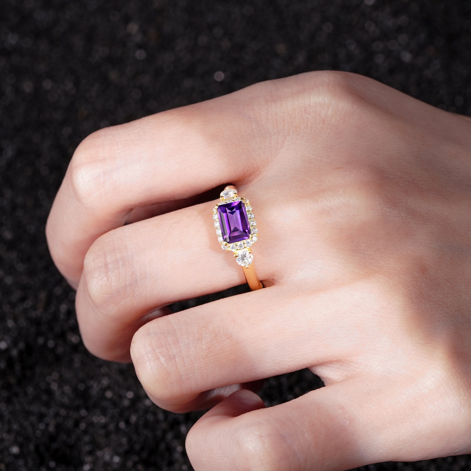 Timeless Elegance Emerald Cut Halo Amethyst Engagement Ring