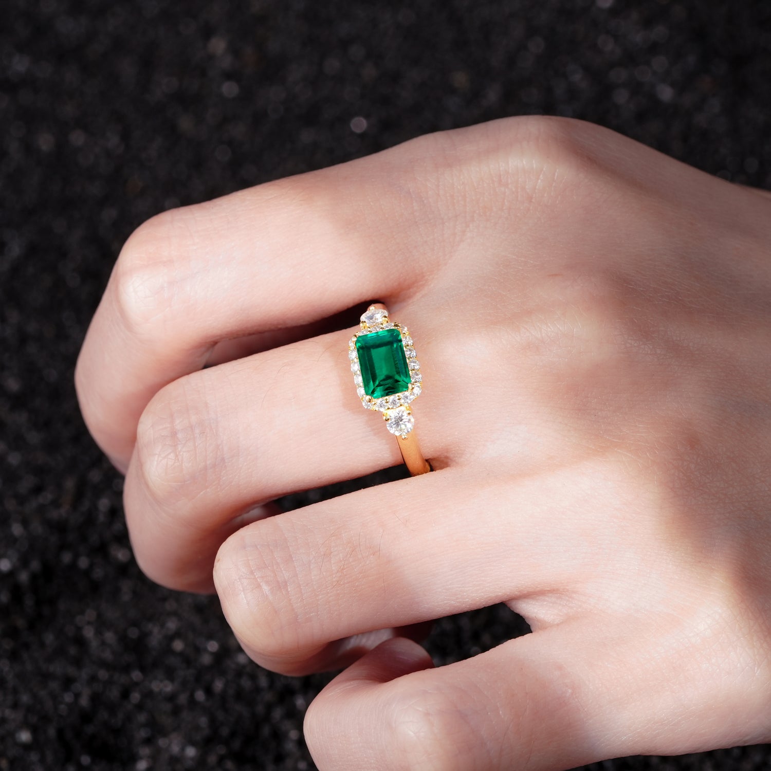 Timeless Elegance Emerald Cut Halo Emerald Engagement Ring