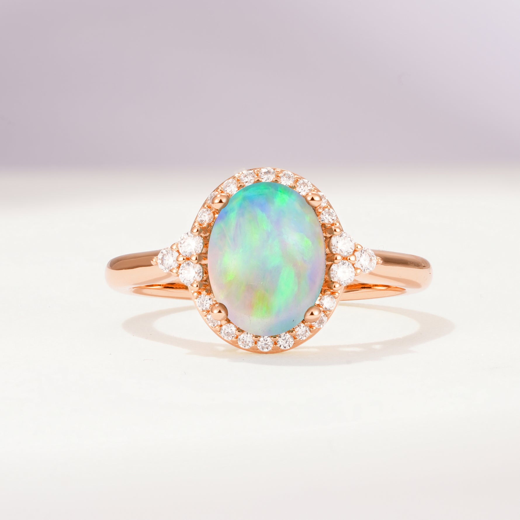 Romantic Oval Cut Full Halo Fire Opal Engagement Ring - Additional view