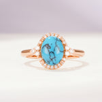 Romantic Oval Cut Full Halo Turquoise Engagement Ring - Additional view