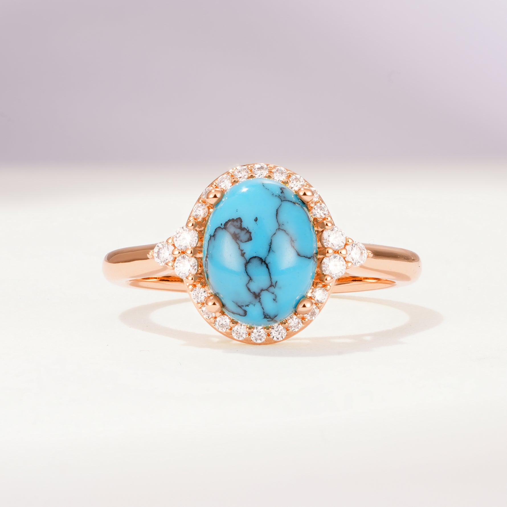 Romantic Oval Cut Full Halo Turquoise Engagement Ring - Additional view
