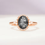 Romantic Oval Cut Full Halo Black Rutilated Quartz Engagement Ring - Additional view