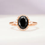 Romantic Oval Cut Full Halo Black Onyx Engagement Ring - Additional view