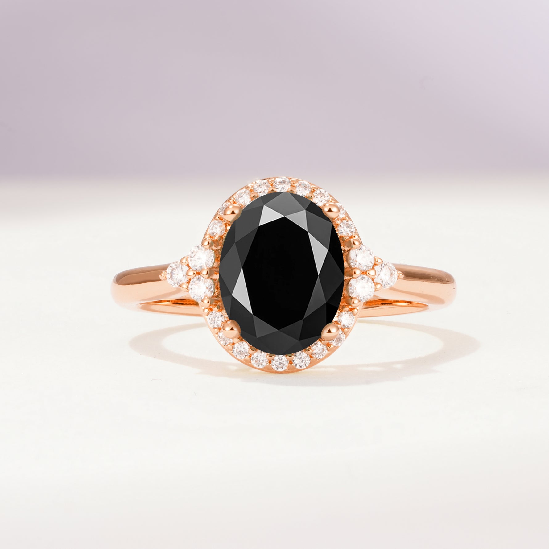 Romantic Oval Cut Full Halo Black Onyx Engagement Ring - Additional view