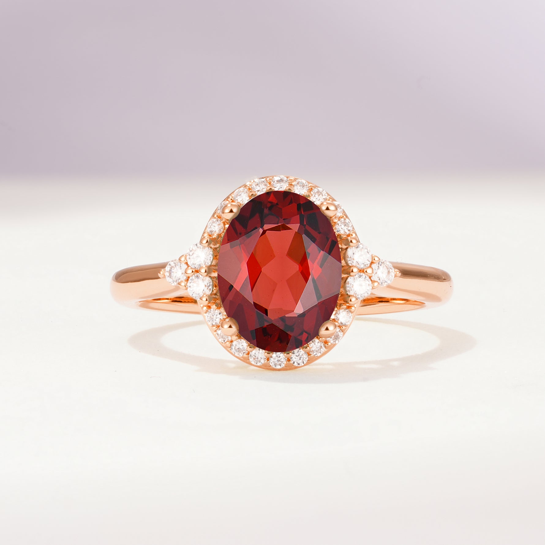 Romantic Oval Cut Full Halo Garnet Engagement Ring - Additional view