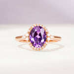Romantic Oval Cut Full Halo Amethyst Engagement Ring - Additional view