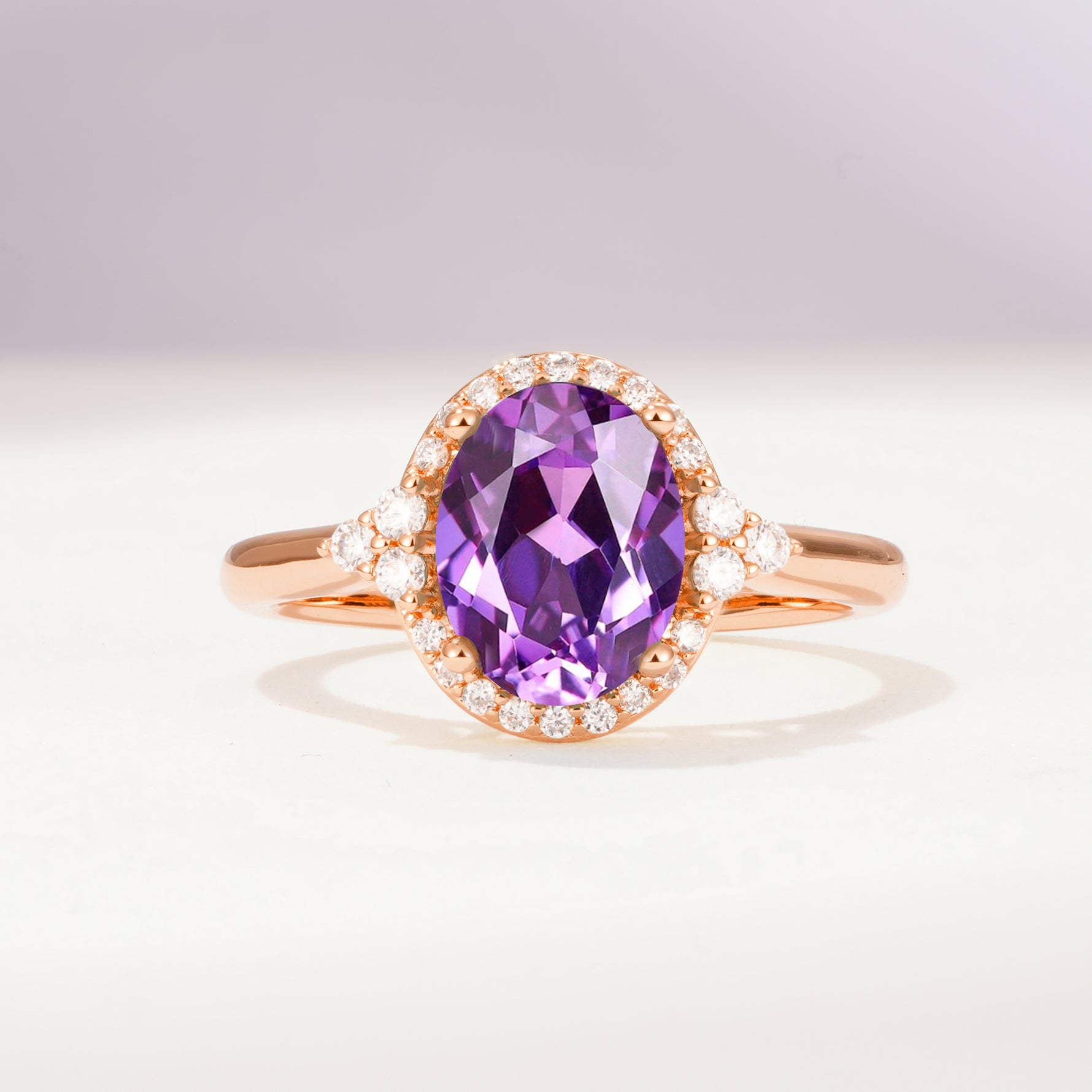 Romantic Oval Cut Full Halo Amethyst Engagement Ring - Additional view